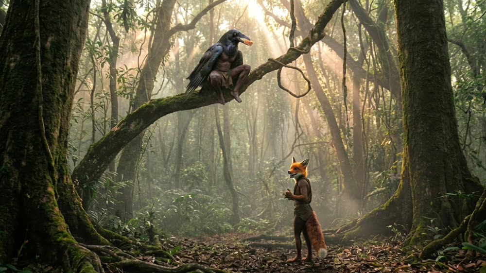 Image de la fable animée Le Corbeau et le Renard